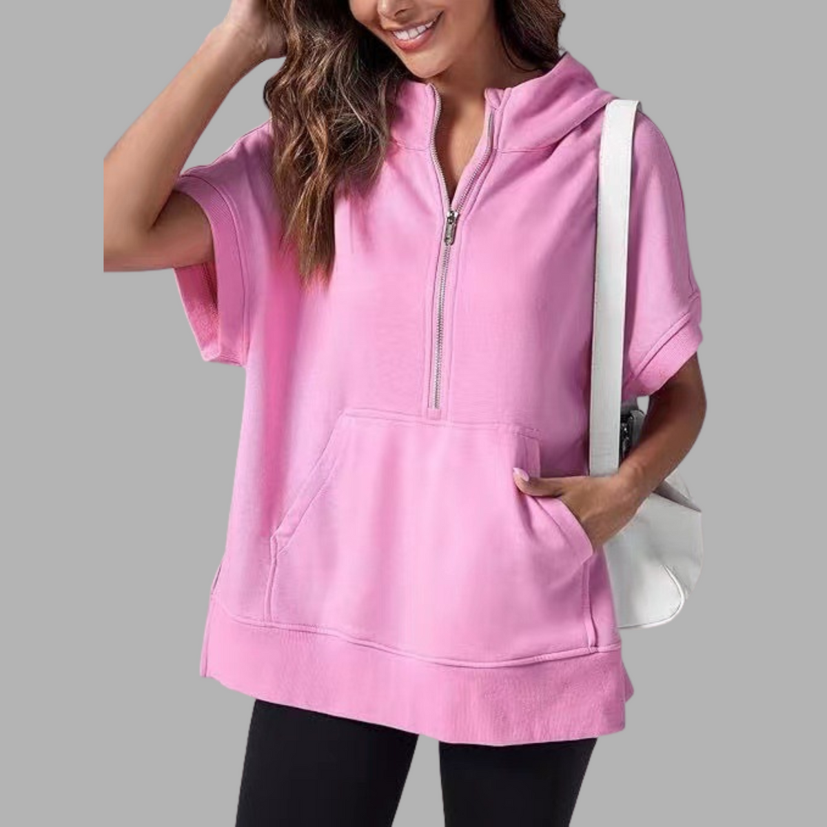 EMERLINDA™ – Avslappnad Oversize Halvblixtlås Sommarhoodie