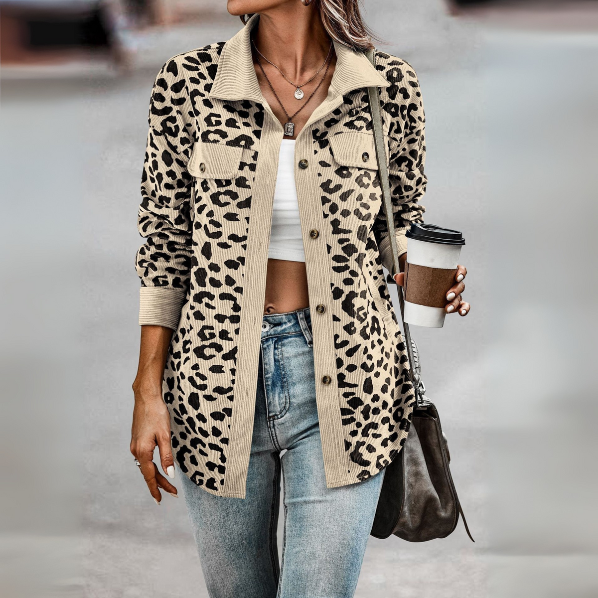 SISI™ – Vardaglig jacka med leopardmönster och knappar
