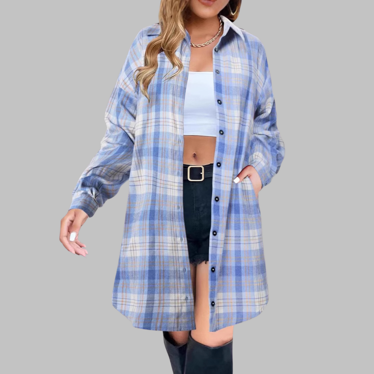 PALOMA™ – Elegant rutig skjortjacka med knappar