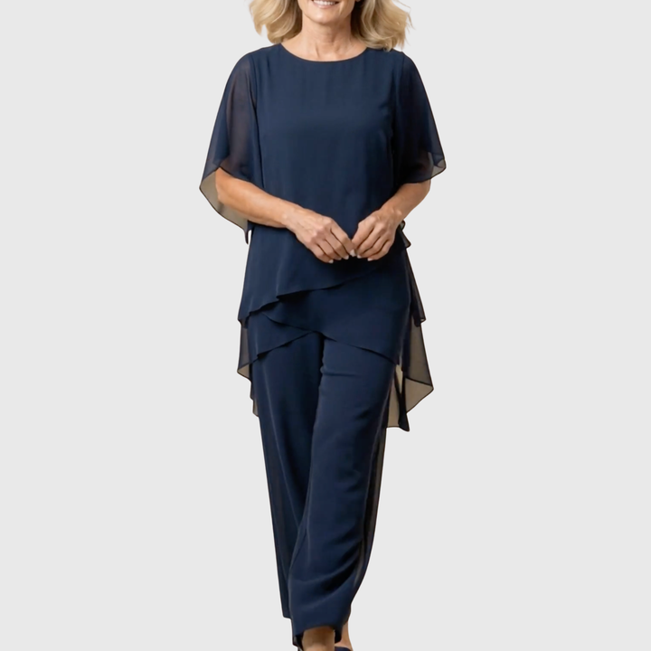 Linda | Kostym med draperade palazzobyxor