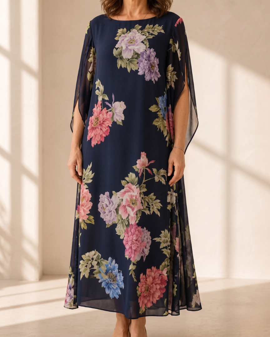 Floral Print Maxi Dress Lightweight Chiffon Comfort