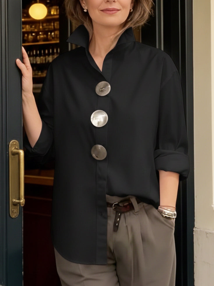 Rosaline | Statement-blus med Knappar och Ståkrage