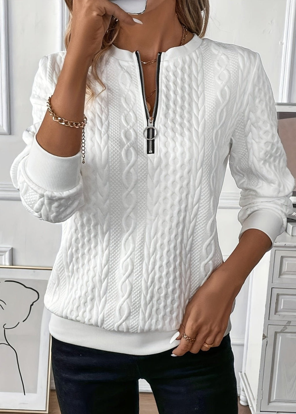 EMMA™ |  Elegant Kvartsblixtlås-tröja
