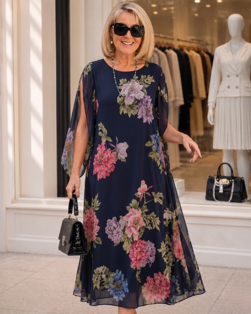 Floral Print Maxi Dress Lightweight Chiffon Comfort