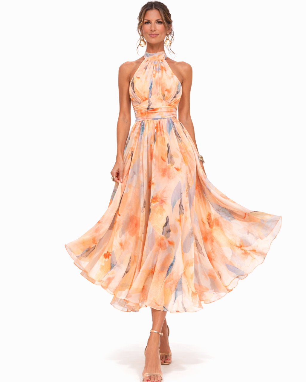Aurora – Dress with Halter Neckline and Watercolour Print