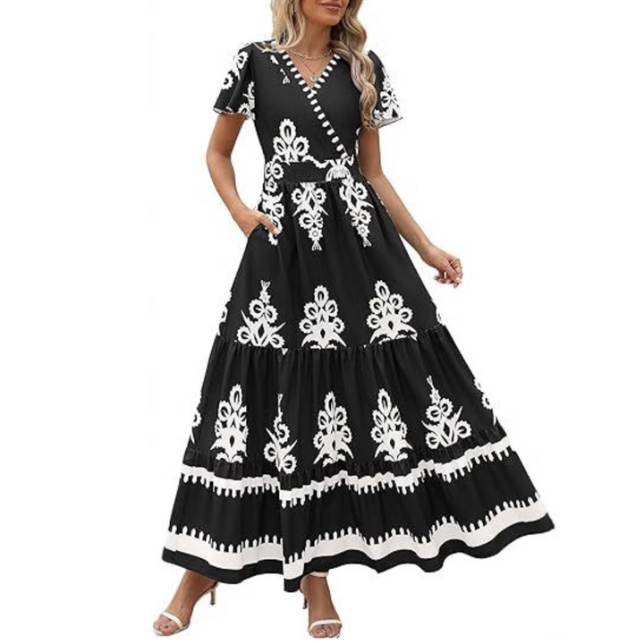 HELLENORE™ - Avslappnad Chic Blommig Maxiklänning