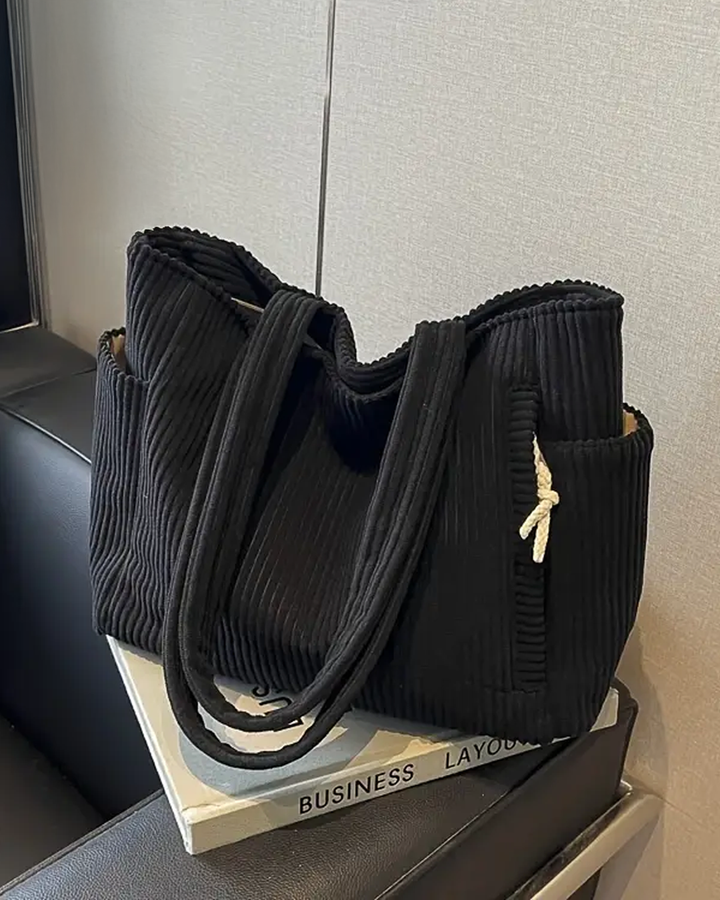 SOCIANI™ – Trendig Ribbstickad Toteväska med Dragskodetalj