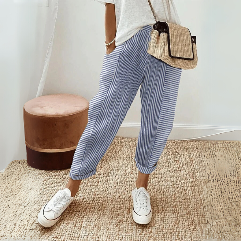 FLORIANE™ - Avslappnade Boho Randiga Byxor