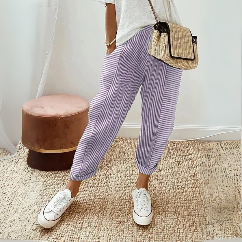 FLORIANE™ - Avslappnade Boho Randiga Byxor