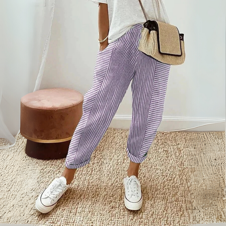 FLORIANE™ - Avslappnade Boho Randiga Byxor