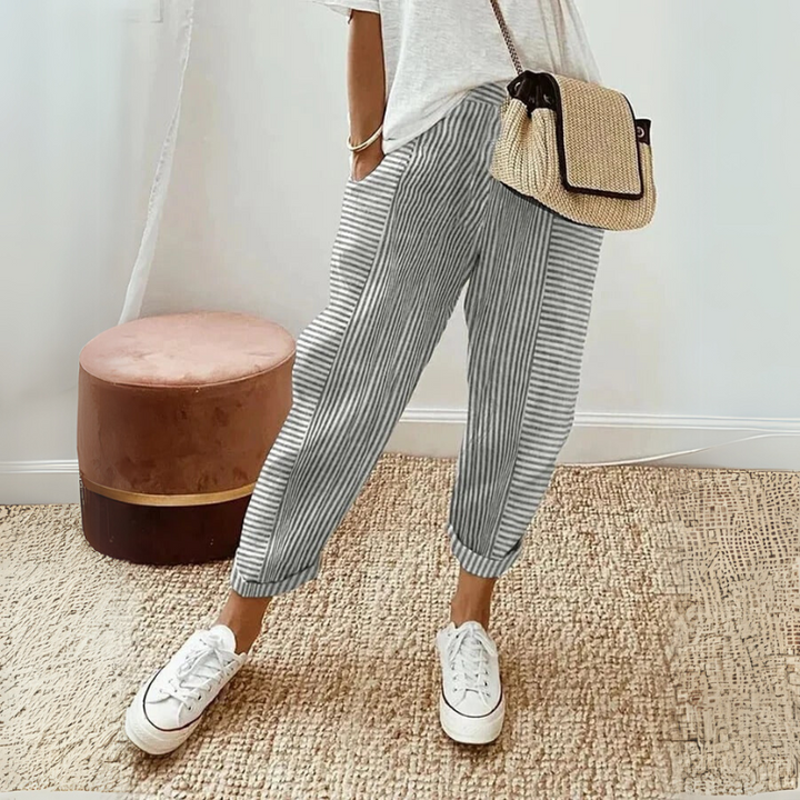 FLORIANE™ - Avslappnade Boho Randiga Byxor