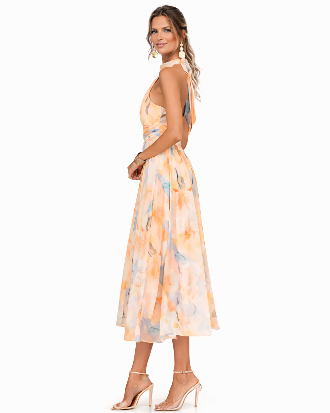 Aurora – Dress with Halter Neckline and Watercolour Print