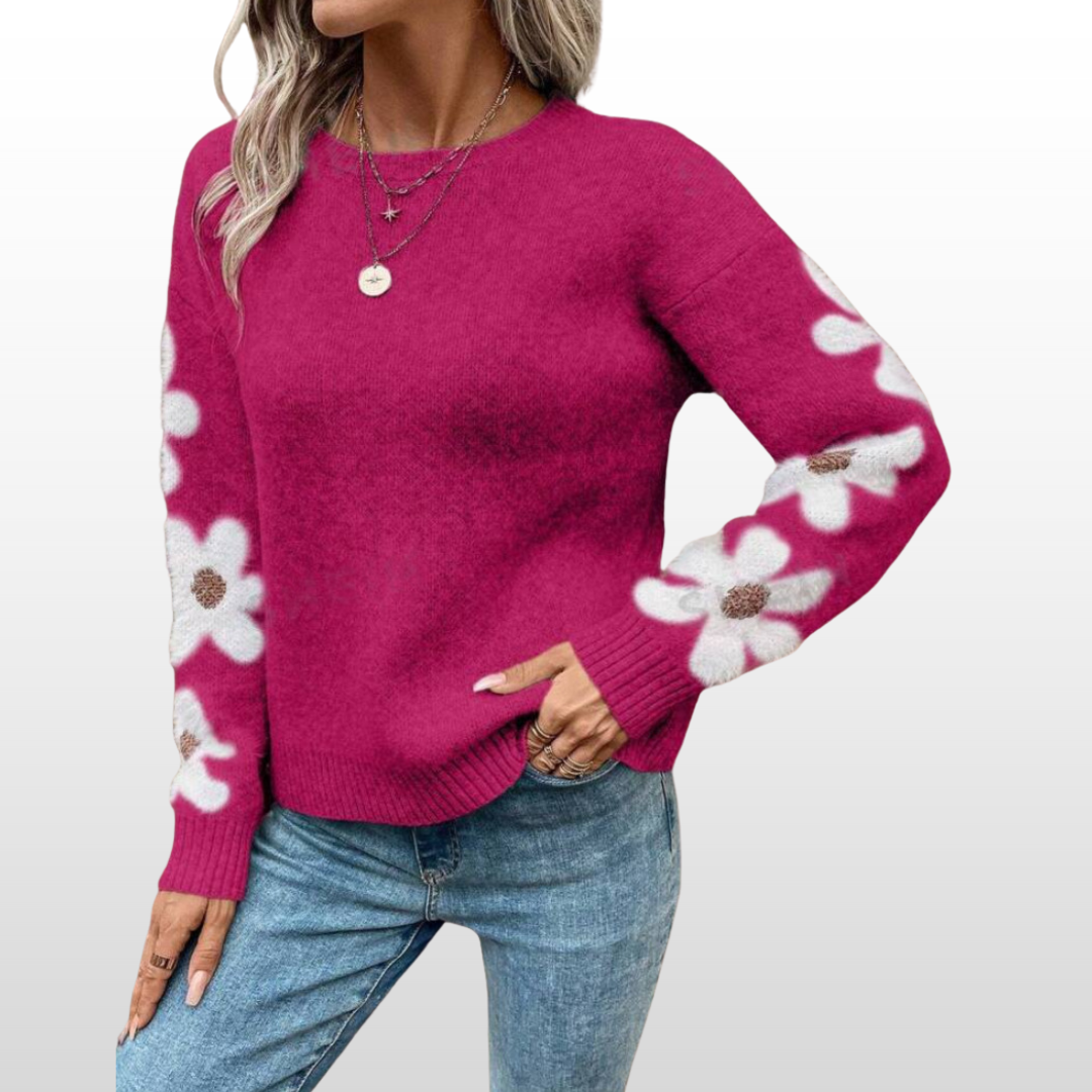 ZOEY™ - Rundhalsad Blommig Tröja för Höst/Vinter