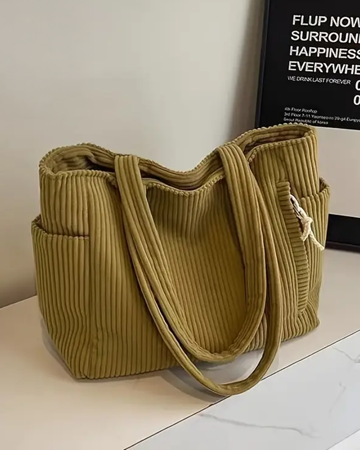 SOCIANI™ – Trendig Ribbstickad Toteväska med Dragskodetalj
