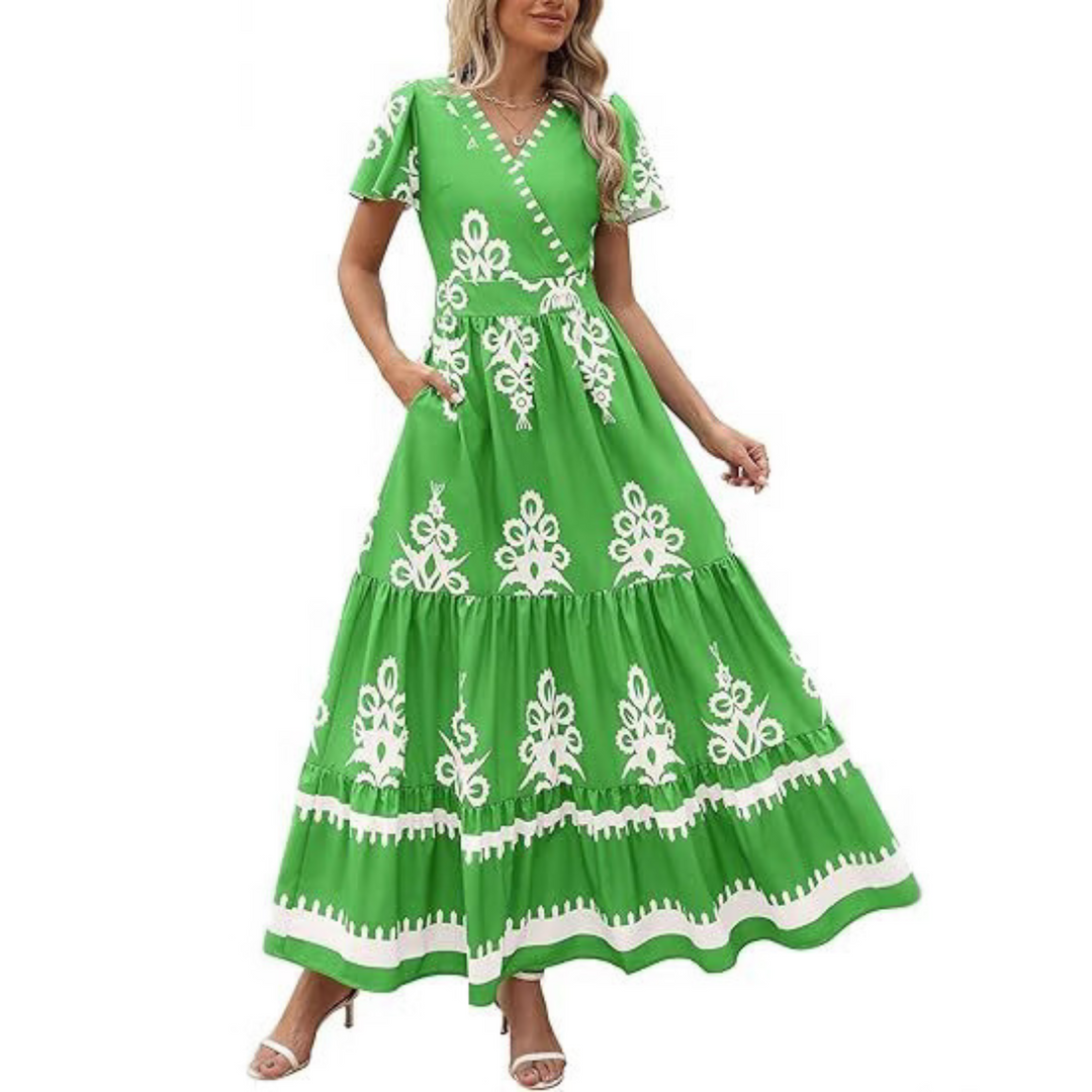 HELLENORE™ - Avslappnad Chic Blommig Maxiklänning