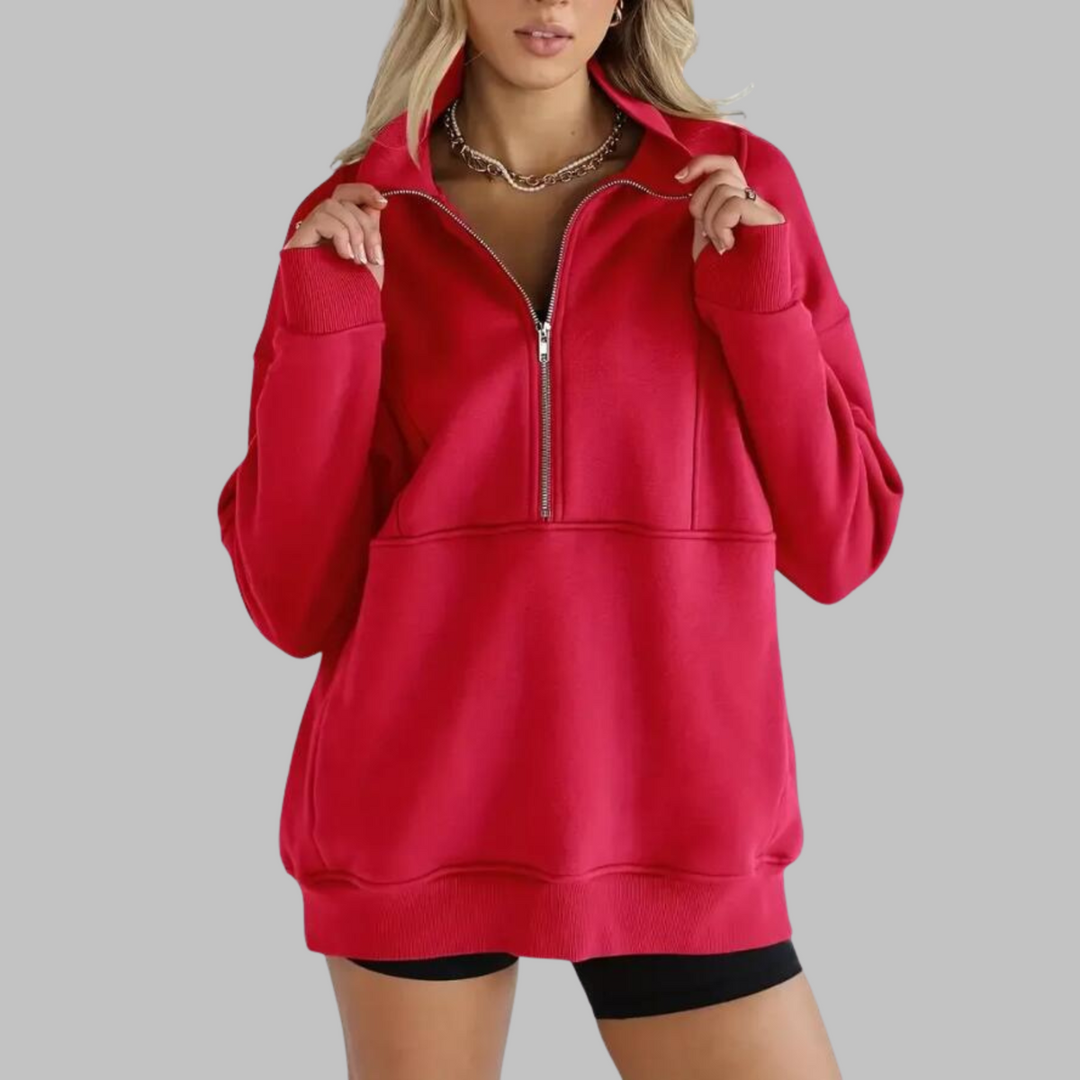 PSALM™ - Comfy Collar Half Zip Oversized Long Sleeve Sweatshirt