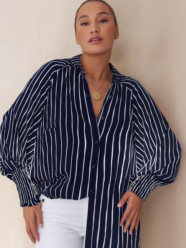 LIGAYA™ – Flödig Plus Size Avslappnad Knäppt Topp