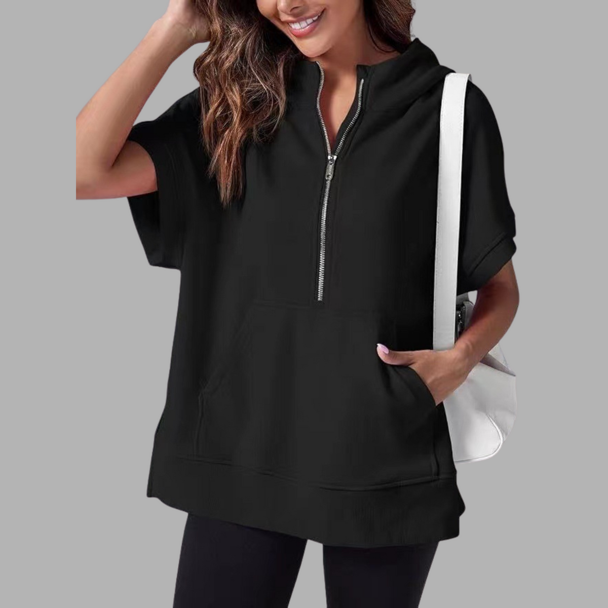 EMERLINDA™ – Avslappnad Oversize Halvblixtlås Sommarhoodie
