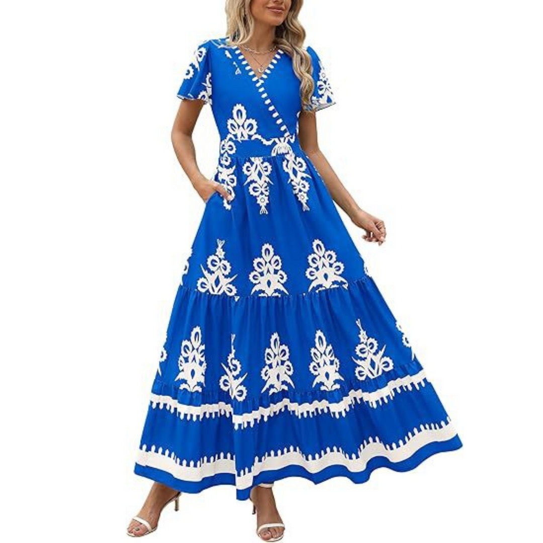 HELLENORE™ - Avslappnad Chic Blommig Maxiklänning