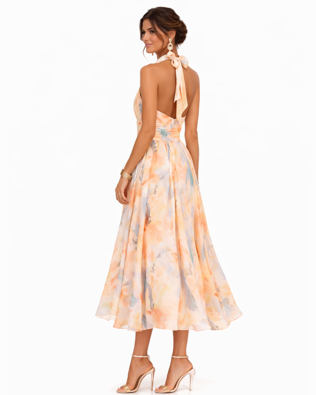 Aurora – Dress with Halter Neckline and Watercolour Print