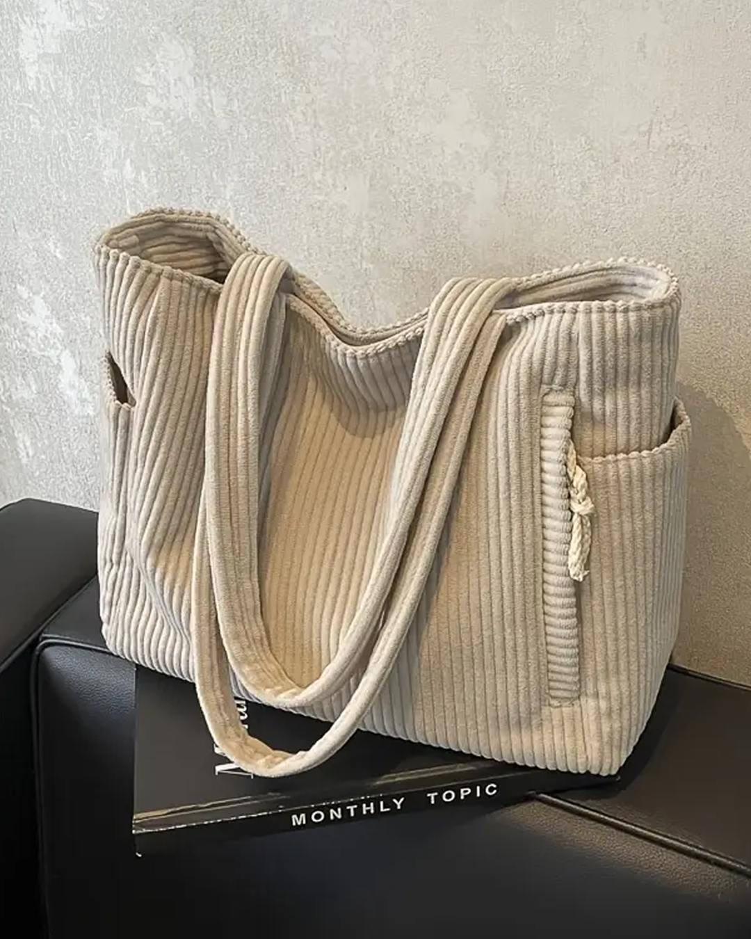 SOCIANI™ – Trendig Ribbstickad Toteväska med Dragskodetalj