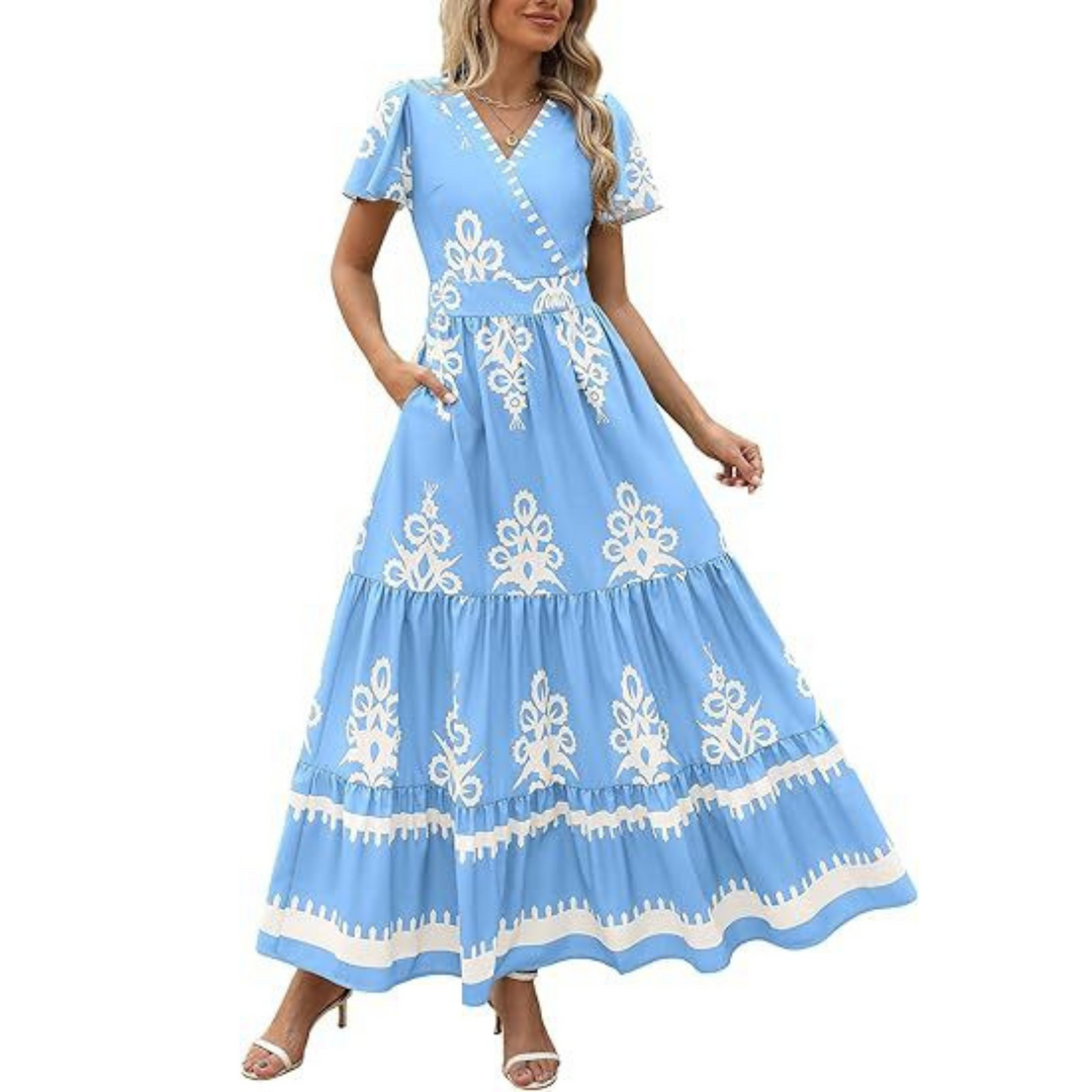 HELLENORE™ - Avslappnad Chic Blommig Maxiklänning