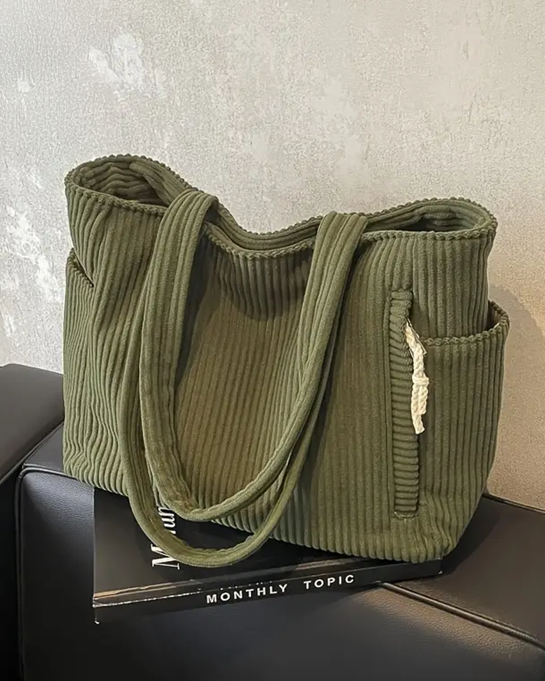 SOCIANI™ – Trendig Ribbstickad Toteväska med Dragskodetalj