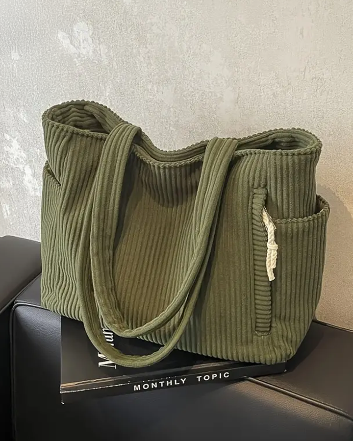 SOCIANI™ – Trendig Ribbstickad Toteväska med Dragskodetalj
