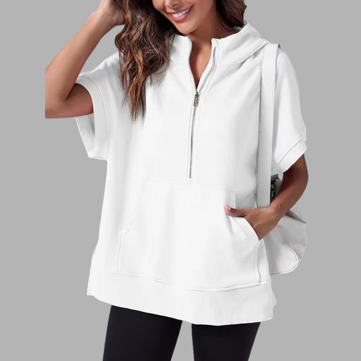 EMERLINDA™ – Avslappnad Oversize Halvblixtlås Sommarhoodie