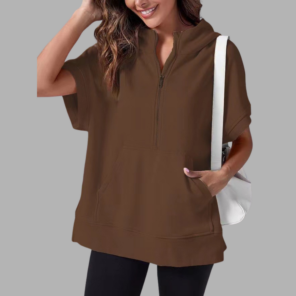 EMERLINDA™ – Avslappnad Oversize Halvblixtlås Sommarhoodie