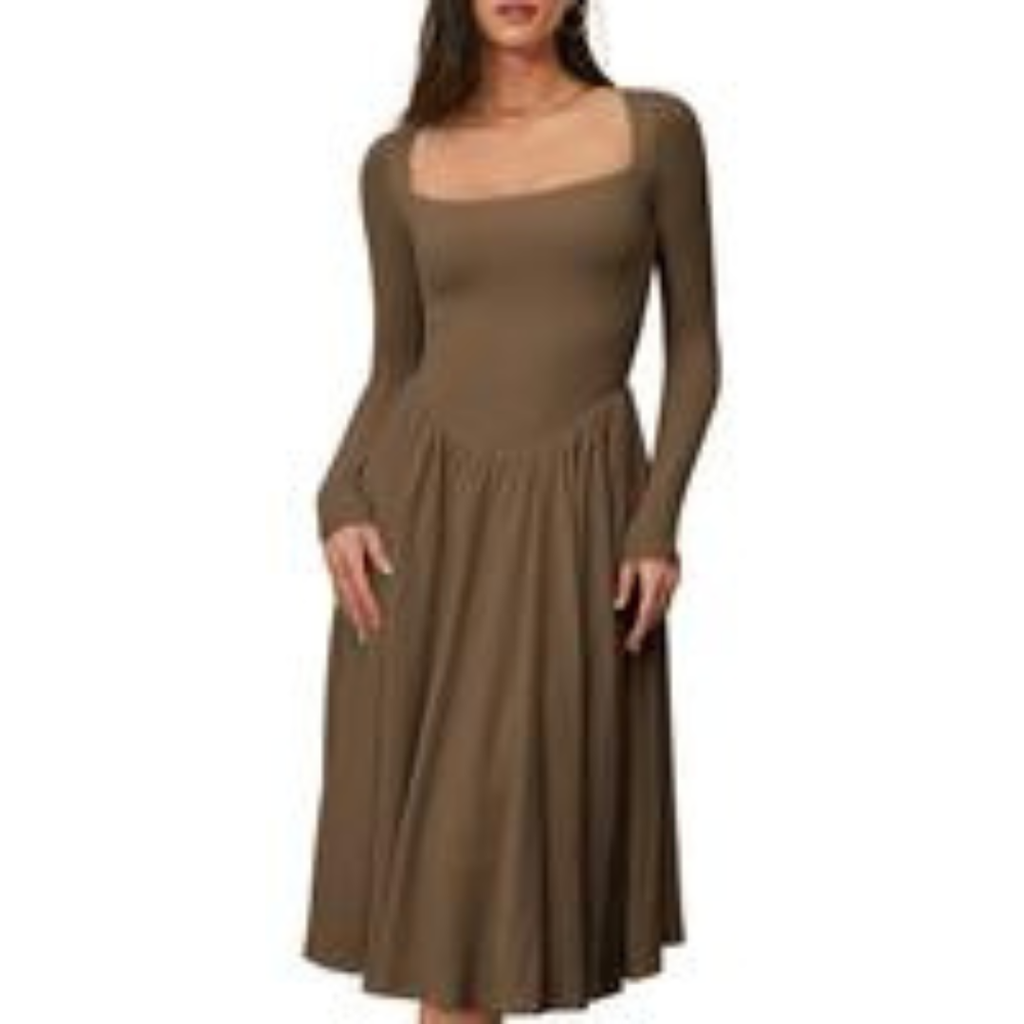 PAIGE™ - Timeless Long Sleeve Square Neck Midi Dress