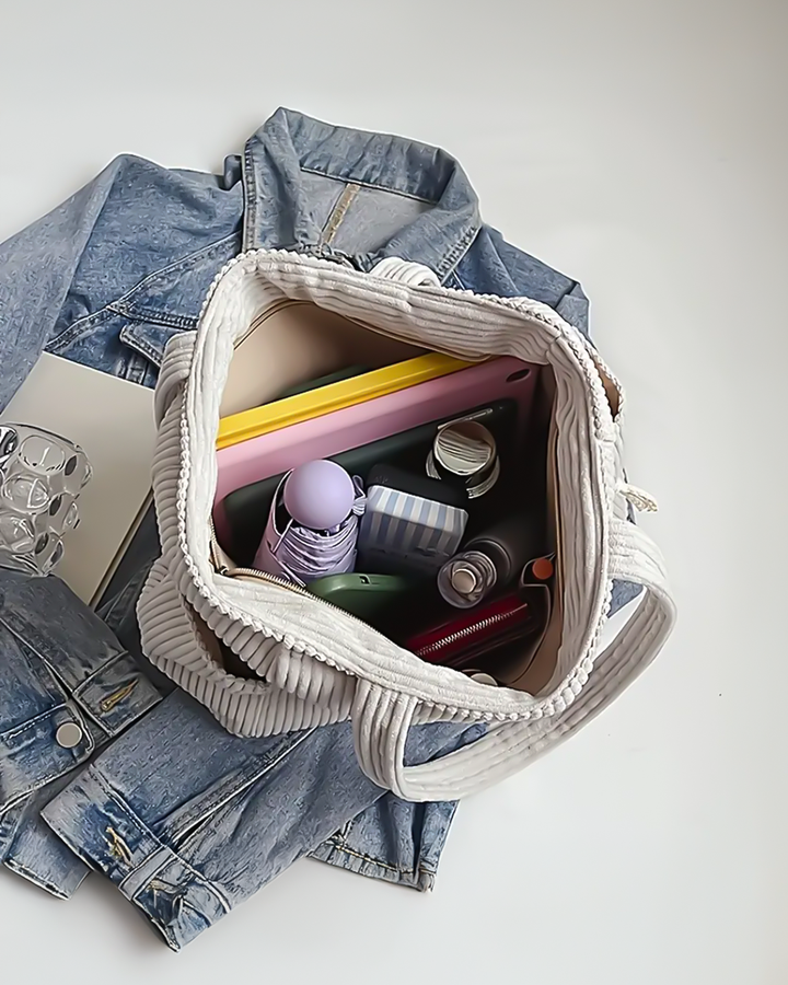 SOCIANI™ – Trendig Ribbstickad Toteväska med Dragskodetalj