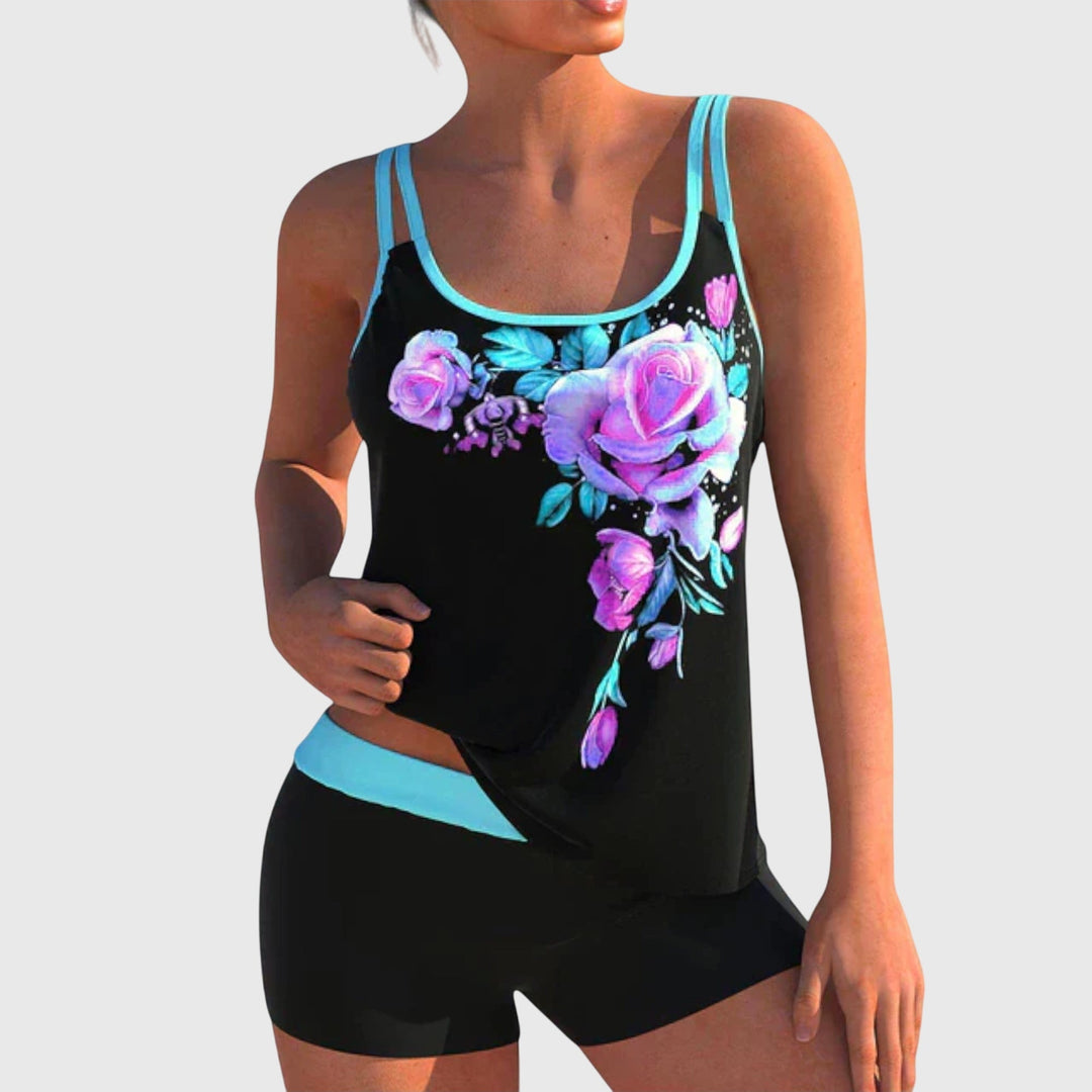Flor – Floral tankini with shorts, flat tummy effect