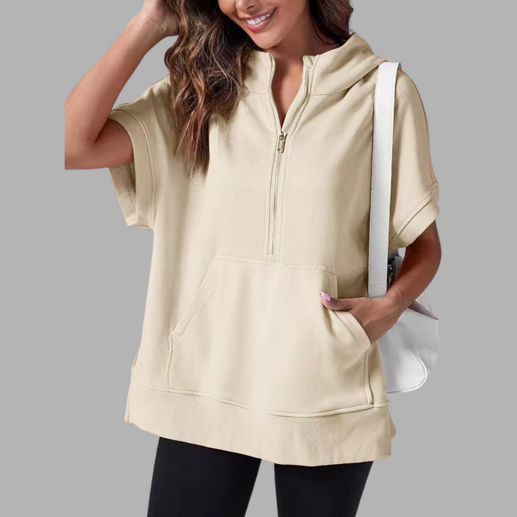 EMERLINDA™ – Avslappnad Oversize Halvblixtlås Sommarhoodie