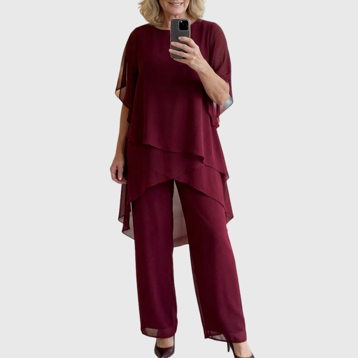 Linda | Kostym med draperade palazzobyxor