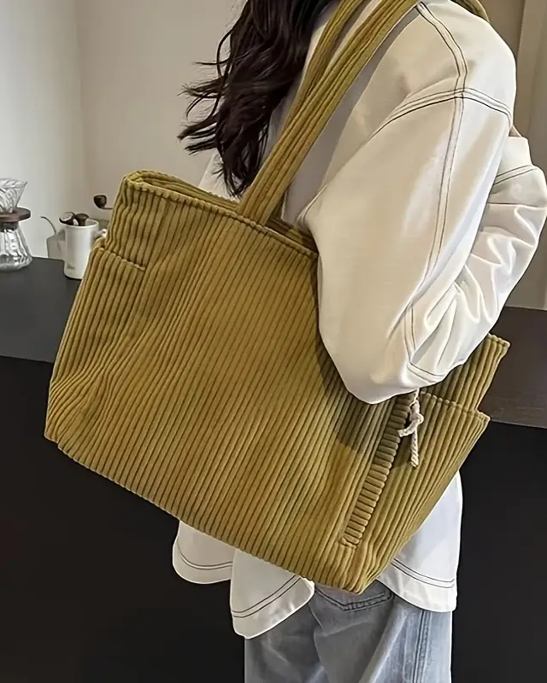 SOCIANI™ – Trendig Ribbstickad Toteväska med Dragskodetalj