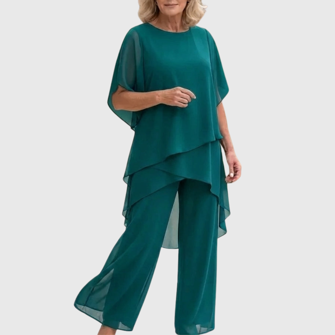 Linda | Kostym med draperade palazzobyxor