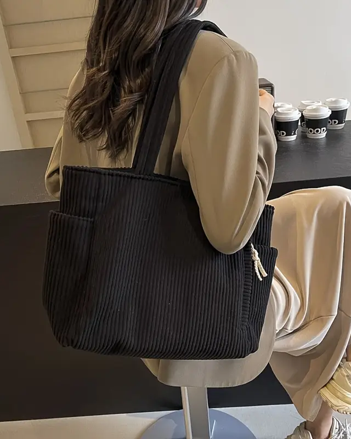 SOCIANI™ – Trendig Ribbstickad Toteväska med Dragskodetalj