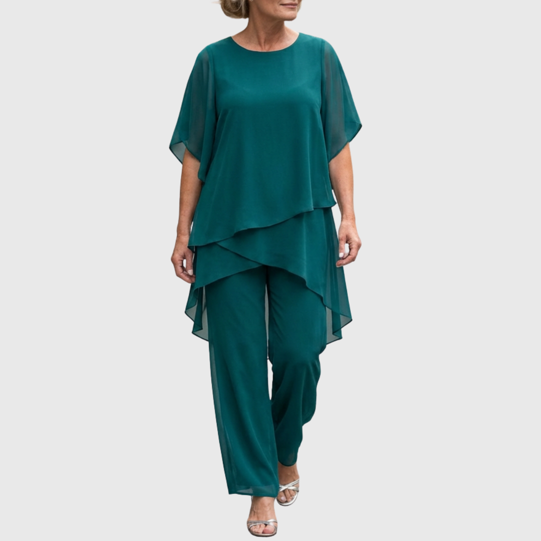 Linda | Kostym med draperade palazzobyxor