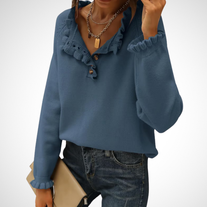 WYNN™ - Chic Långärmad Pullover med Halvknappar