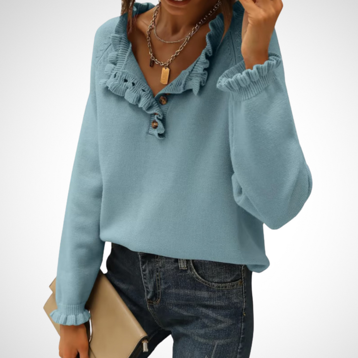 WYNN™ - Chic Långärmad Pullover med Halvknappar
