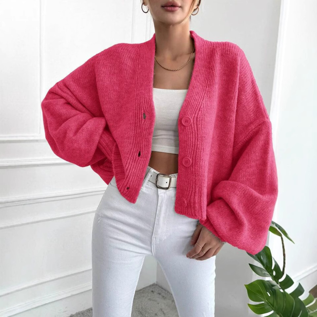 EDEN™ - Avslappnad Cropped Lanternmärmad Kofta