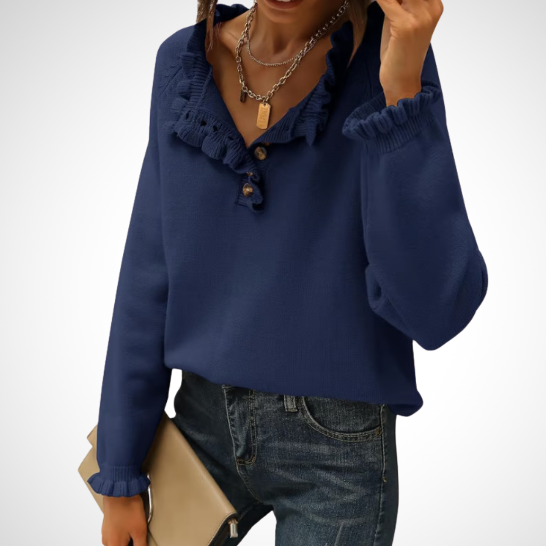 WYNN™ - Chic Långärmad Pullover med Halvknappar