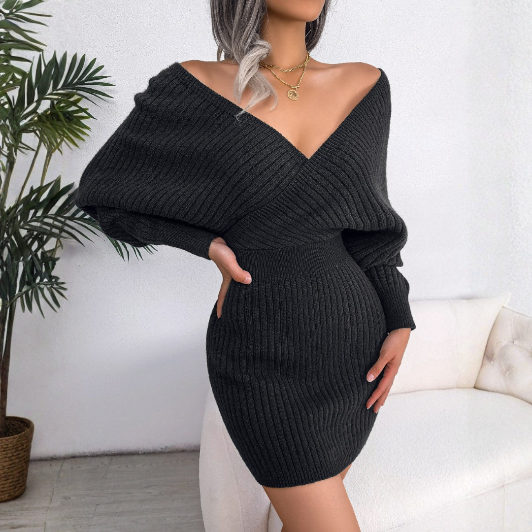 JUNO™ - Chic Omlott V-ringad Långärmad Bodycon Miniklänning