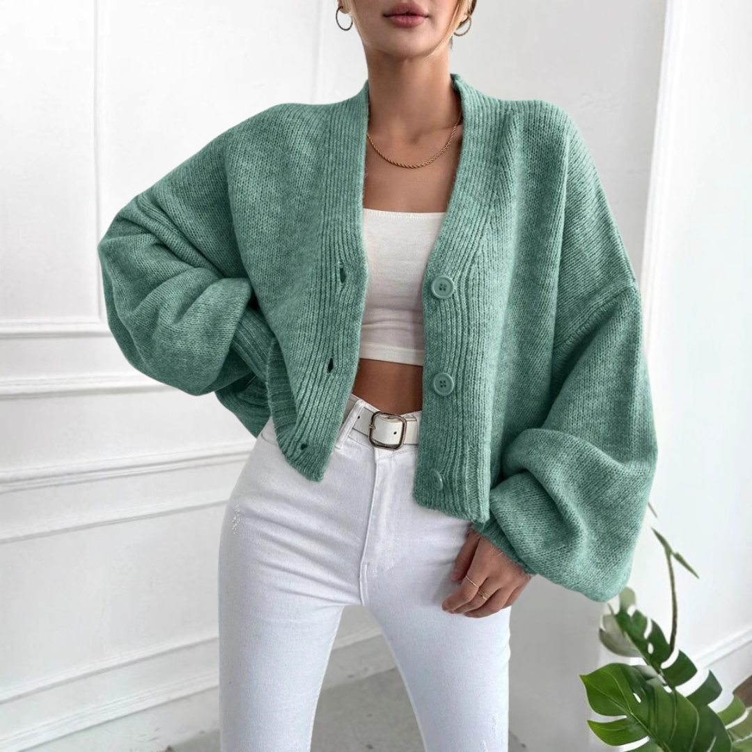 EDEN™ - Avslappnad Cropped Lanternmärmad Kofta