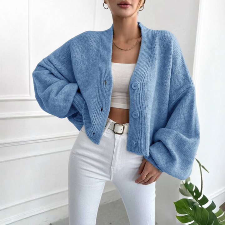 EDEN™ - Avslappnad Cropped Lanternmärmad Kofta