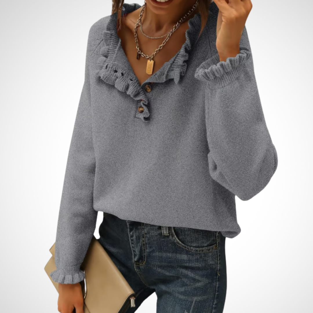 WYNN™ - Chic Långärmad Pullover med Halvknappar