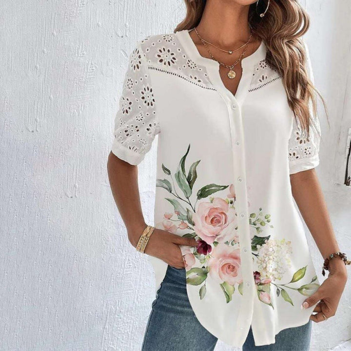 ANNELISE™ – Vardaglig blus med spets och tryck