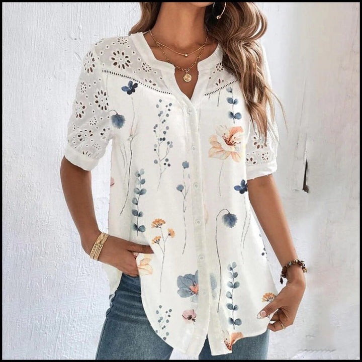 ANNELISE™ – Vardaglig blus med spets och tryck