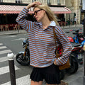 SCARLETT™ - Avslappnad Oversize Randig Kragad Topp